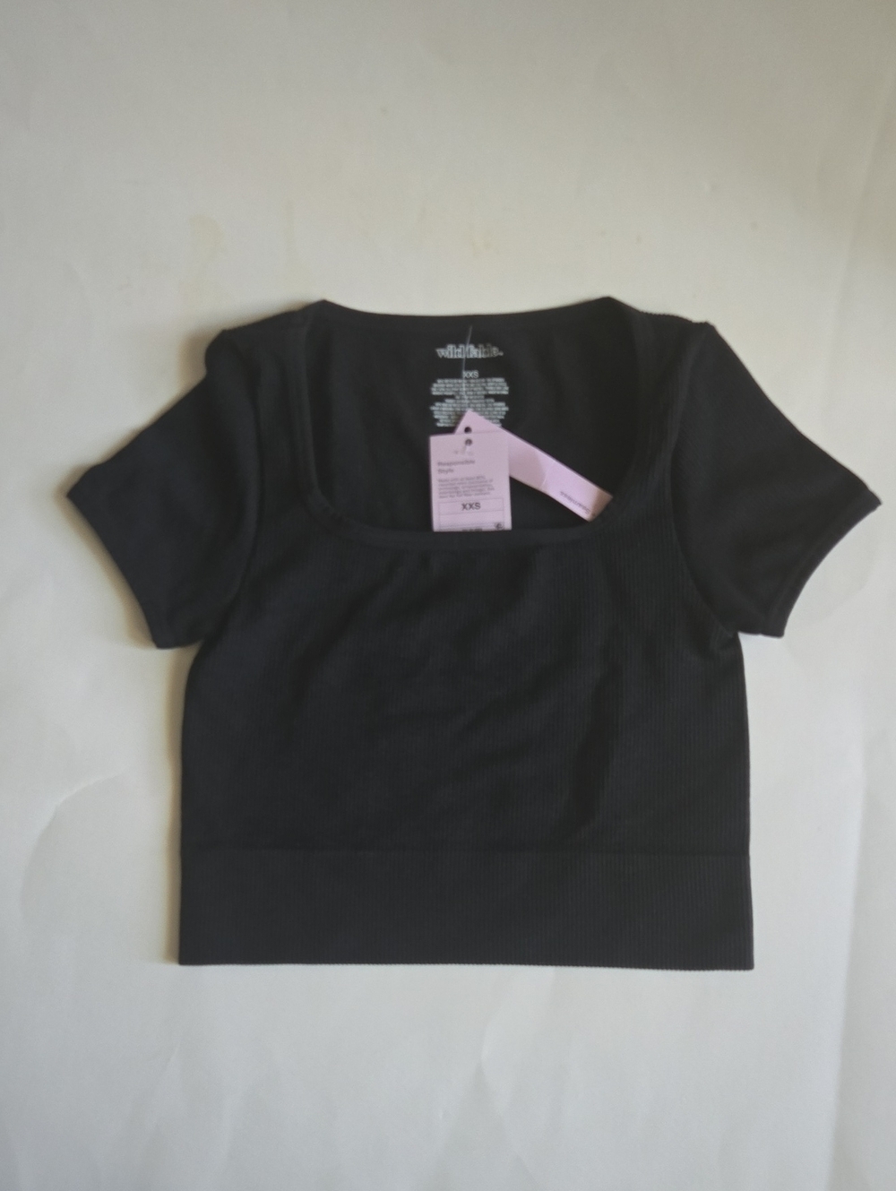 NWT Wild Fable Seamless Ribbed Scoop Neck Crop Top Tee XXS Black